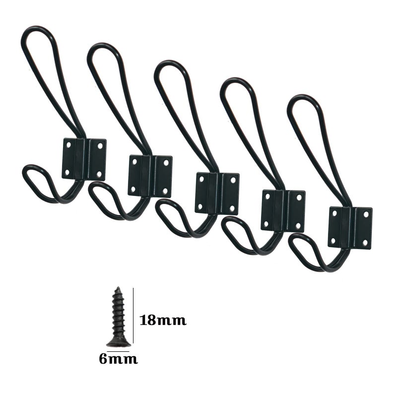 YMAISS 5 Packs of Rustic Heavy Duty Double Coat Hooks,Vintage Wall Mounted Hangers,Metal Decorative Entryway Hat Hook Black Big, Farmhouse Shabby Chic Hanging Look with Screws Included - Image 4